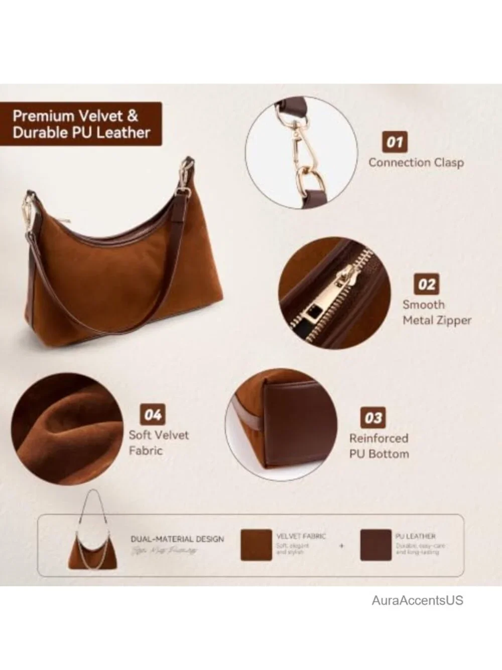Faux Suede Small Hobo Shoulder Bag with 3 Straps